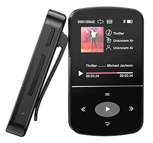 32GB Lettore MP3 Bluetooth 4.2, MP3 Player Sport Mini Portatile, Contapassi Integrata,Radi...