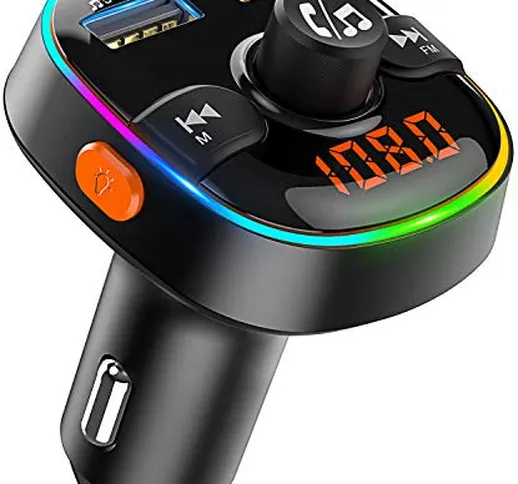 Bovon Trasmettitore Bluetooth per Auto, 7 Colori Controluce con Modalità Gradiente, FM Tra...