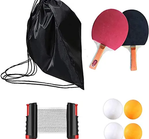 YAOLAN Set da Ping-Pong con 4 Palline da Ping Pong 2 Ping-Pong Racchette e 1 Portatile Bor...