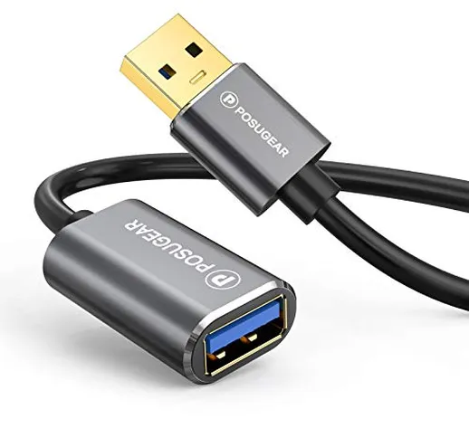 POSUGEAR Cavo Prolunga USB 3.0 2M, Placcato oro Cavo estensione ad alta velocità USB Tipo...