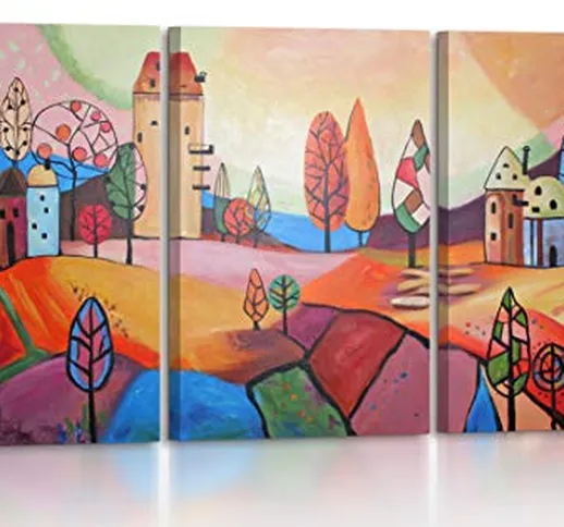 YS-Art | Dipinti a Mano Сolori acrilici Città da fiaba | Quadro Dipinto a Mano | 120x60 cm...