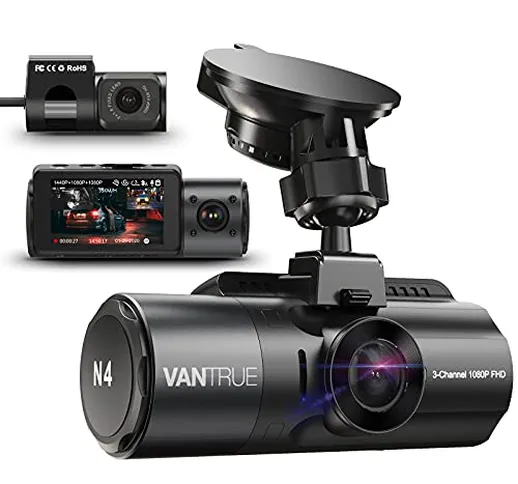 VANTRUE N4 3 Lent Telecamera per Auto 1440P + Doppia 1080P, 4K Dash Cam Frontale, Visione...