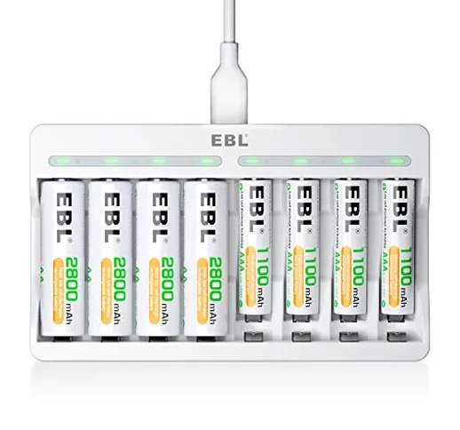 EBL 8 Slot Caricabatterie Indipendente per AA & AAA Batterie Ricaricabili, Caricatore con...