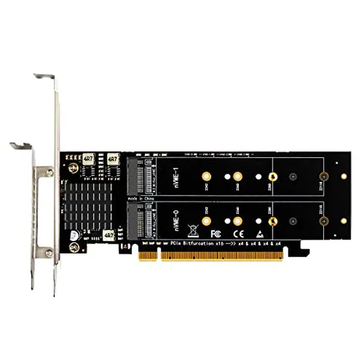 GLOTRENDS Quad NVMe PCIe 4.0/3.0 X16 Adapter,supporta 4 x M.2 SSD RAID-on-CPU (VROC) su pi...