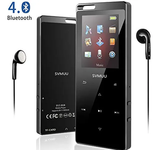 SVMUU 8GB Bluetooth Musica MP3 Lettore, Musica Senza Perdite e Pulsante Toccare, Display d...