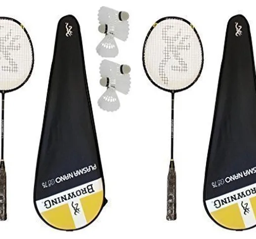 Browning 2 x Plasma Nano Ti 75 Racchette da Badminton + 6 Volani Carlton