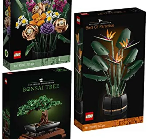 Lego 10280 - Set di 3 bouquet, albero bonsai e 10289 fiore di uccello del paradiso