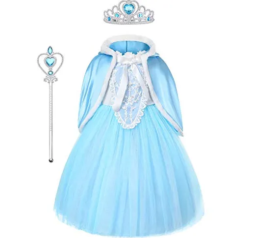 URAQT Elsa Costume, Elsa Costumi Vestito, Set da Principessa Elsa Corona Bacchetta, Elsa C...