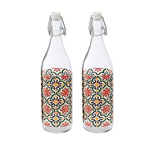 Baroni Home Set di 2 Bottiglie Acqua di Vetro da tavola decorata con tappo ermetico MADE I...