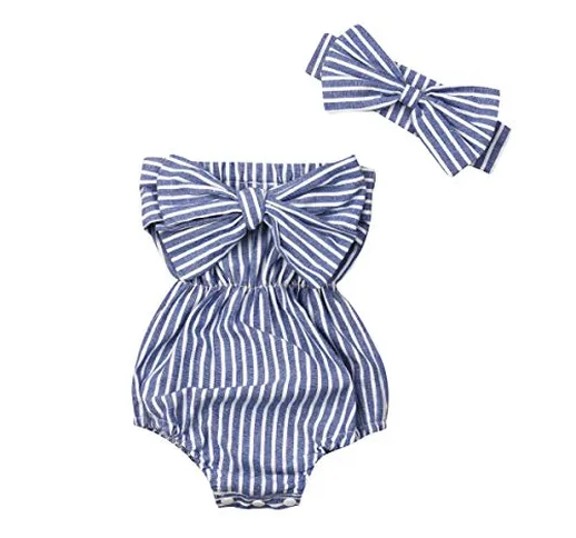 Carolilly Pagliaccetto Neonata Estivo a Strisce Bimba Body Senza Spalline Tutina Neonato C...