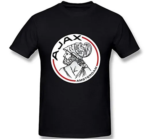 Edwina Erin Uomo's Ajax Amsterdam Logo Amsterdamsche Football Club Nero T Shirt XX-Large