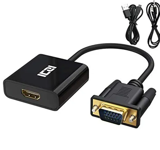 ICZI Solo da HDMI a VGA, Convertitore Adattatore 1080P 60Hz HDMI a VGA con Audio da 3,5mm...