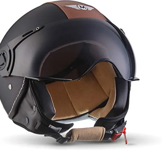 MOTO Helmets® H44 „Vintage Black“ · Casco · Jet omologato Moto Demi-Jet Vintage Scooter Mo...