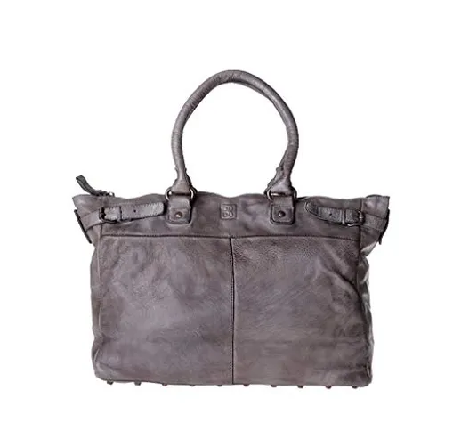 Borsa lavata in pelle tinta in capo da donna con borchie DUDU Gray Stone