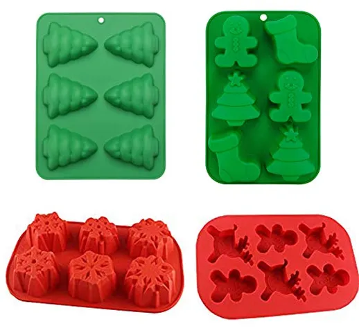 Wenlai 4 Pezzi Natale Stampi in Silicone, Christmas Gingerbread House omino Stampo, Stampi...