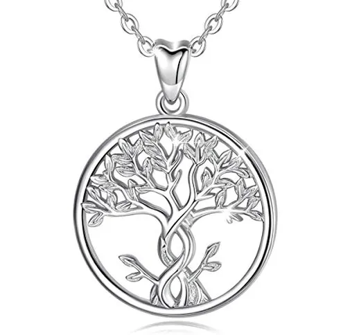 Donne Collana Albero di 925 Sterline d'argento, Albero della Vita Ciondolo con Catena 46CM...