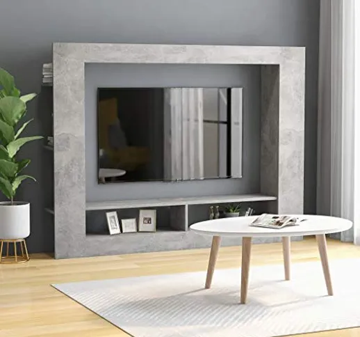 vidaXL - Mobile per TV, parete multimediale, in truciolato, colore grigio cemento, 152 x 2...