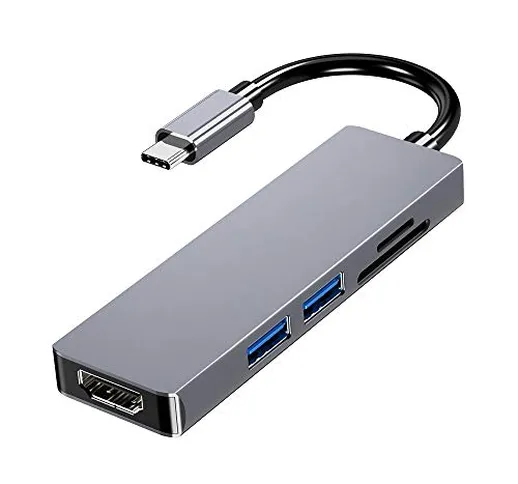 ILS - Adattatore 5 in 1 USB Type C HUB Dati con 2 * USB 3.0 4K HD Lettore di schede TF/SD...