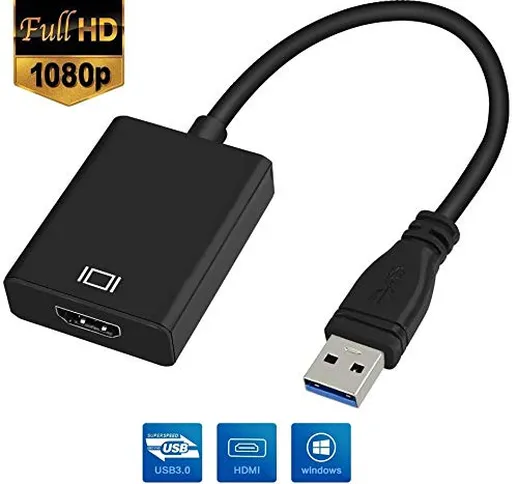 COMBLU Adattatore da USB a HDMI, da USB 3.0/2.0 a HDMI 1080P Full HD (da Maschio a Femmina...