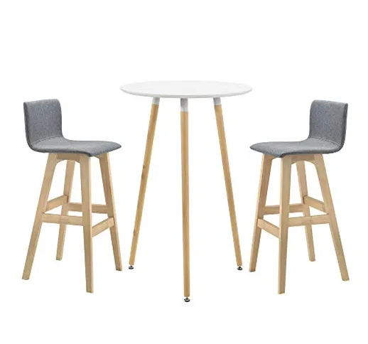 [en.casa] Tavolo da Bar Ø 70 x 107 cm con 2 Sgabelli da Bar 98 x 48 x 49 cm Set Arredo Bar...