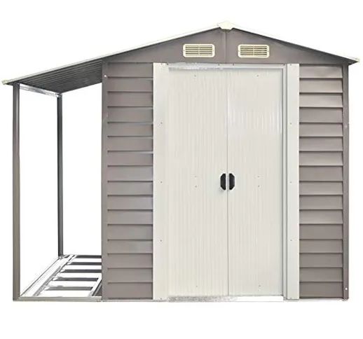 VERDELOOK Casetta box da giardino con tettoia laterale, 152x298x203 cm, grigio