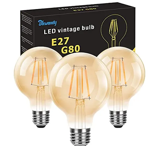 Lampadine Vintage Edison 4W, Lampadina LED E27 Luce Calda 2700K 400LM, G80 Edison Lampadin...