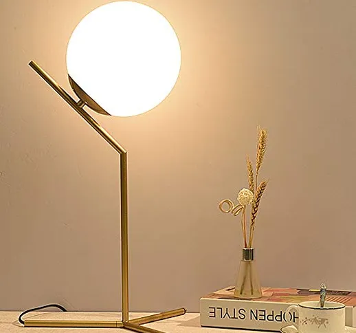 ELINKUME Lampada da tavolo con sfera di vetro, Paralume creativo a luna piena e struttura...