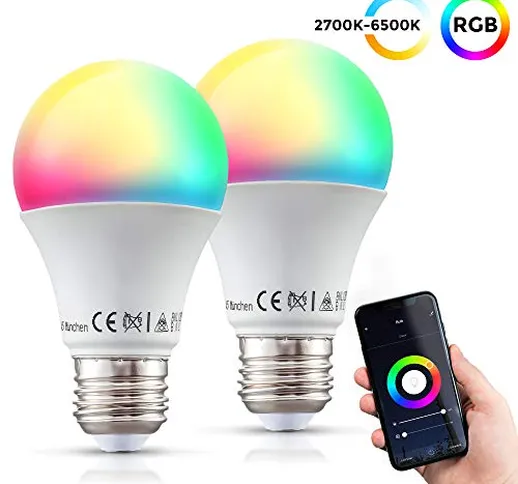 Lampadine LED smart RGB E27, set di 2, luce calda fredda colorata, dimmerabile con lo smar...