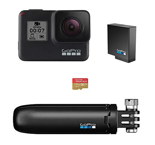 GoPro Pacchetto HERO7 Black - include Shorty, batteria di riserva e scheda di memoria da 3...