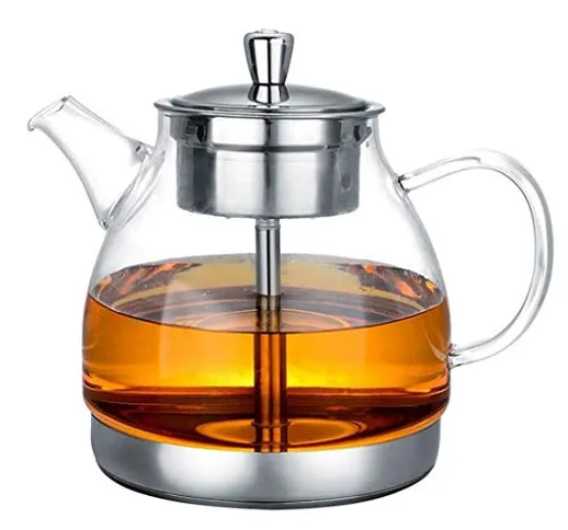 Home Piano Cottura Teakettle 1.4L Bollitore in Vetro Resistente al Calore Filtro Trasparen...