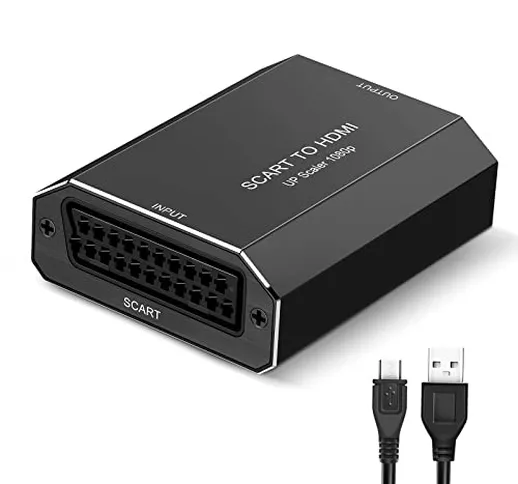 Adattatore da Scart a HDMI, Convertitore Scart a HDMI in Alluminio, Risoluzione a 720P/108...