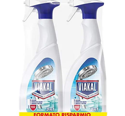 Viakal Anticalcare Spray per Bagno, 2 Bottiglie da 700 ml, Rimuove Sporco, Azione Totale s...