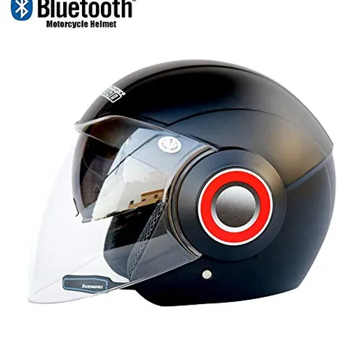 MOMAMO Casco Moto Jet Bluetooth, Casco modulari apribili Dual Visor Anti-Fog, per Adulti o...