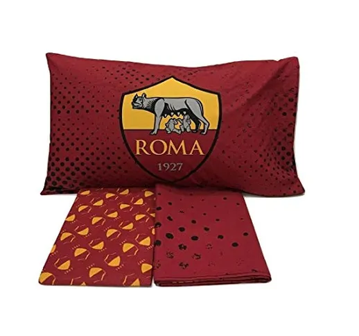 AS Roma 6394673R701 Completo Letto, Cotone, Rosso/Giallo, Singolo, 150 x 280 cm