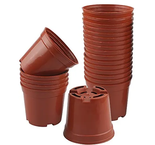 KINGLAKE 50 Pezzi vasi Rotondi in plastica da 7,5 cm, Piccoli vasi da Fiori con vassoi, pe...
