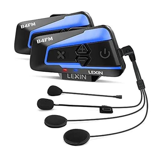 LEXIN 2pcs Interfono Moto Con Radio FM, Comunicazione Di Auricolare Bluetooth Per Casco Co...