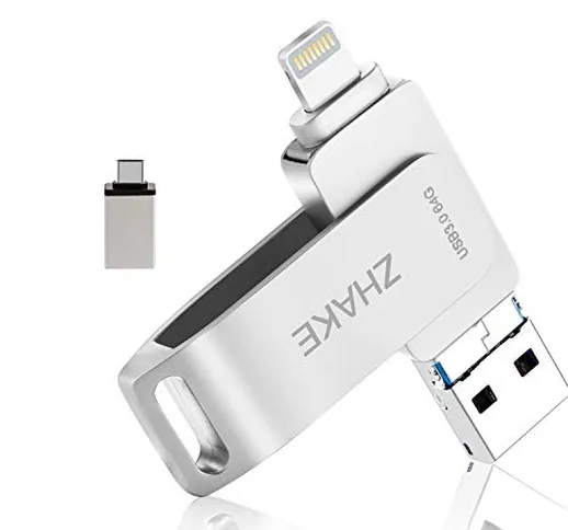 Memoria USB 64GB 4 in 1 Chiavetta USB Flash Drive per iPhone iPad e PC Laptop, USB 3.0 Pen...