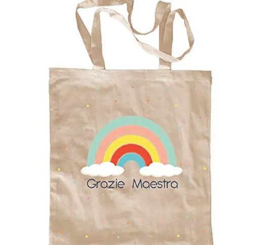 My Custom Style Borsa Shopper Cotone Beige#Scuola-Arcobaleno# M70