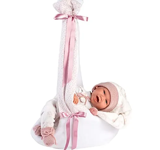 Llorens 1074006 - Bambola con occhi blu e corpo morbido, con vestitino rosa e cappello a p...
