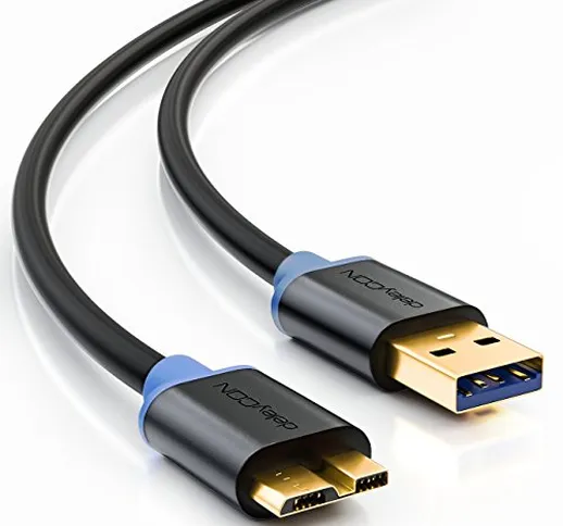 deleyCON 1,5m Cavo Micro USB 3.0 - USB A Maschio a Micro B Maschio - Fino a 5 Gbps - Cavo...