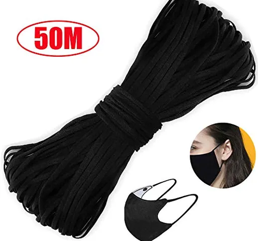 MIHUA 50M Nero Corda Elastico per mascherine ，per Realizzare Maschere di qualità ， Cucit...