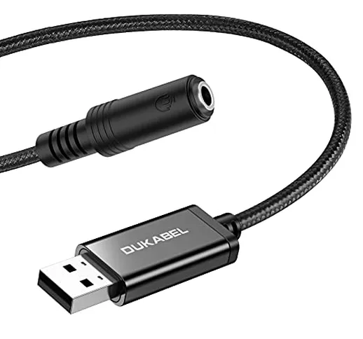 DuKabel Scheda Audio Esterna USB da 1,2 Metri, Adattatore Audio da USB a Presa da 3,5 mm p...