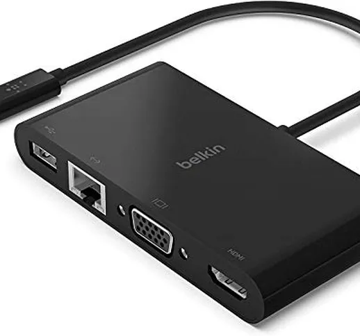 Belkin Multimediale USB-C Adattatore, con Porte VGA HDMI 4K USB 3.0 ed Ethernet, Alimentaz...