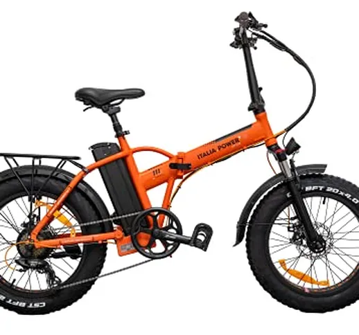 Italia Power E- Bike, Bicicletta Elettrica Pieghevole Unisex Adulto, Arancione, M