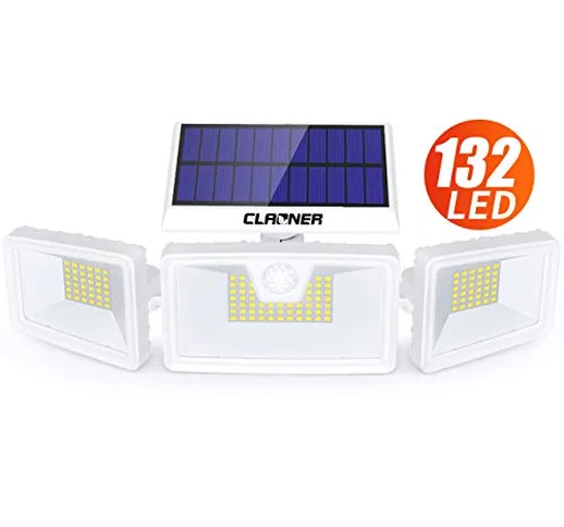 Claoner Luce Solare LED Esterno, 132 LEDs Lampade Solari da Esterno con Sensore di Movimen...