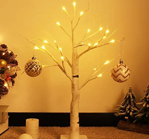 Lewondr Albero Bonsai, Albero Decorativo con 24 Luci LED, 3 Batterie AA, 6 Rami Regolabili...