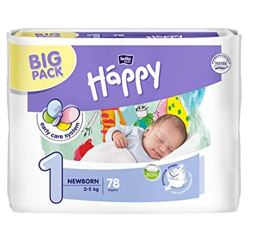 Bella Baby Happy pannolini grande 1 – Newborn, 2 – 5 kg, 1er Pack (1 X 78 pezzi)