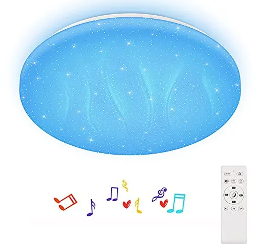 HOREVO Plafoniera Soffitto per Musica 24W con Altoparlante Bluetooth, RGB Lampada da Soffi...