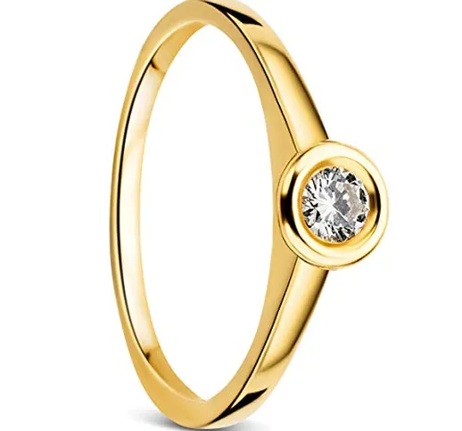Orovi - Anello solitario da donna, in oro giallo 14 carati (585), con diamanti da 0,15 ct...