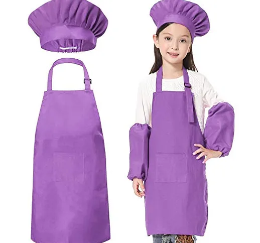 Set costume da cuoco per bambini e bambine con cappello, maniche e grembiule, regolabile,...